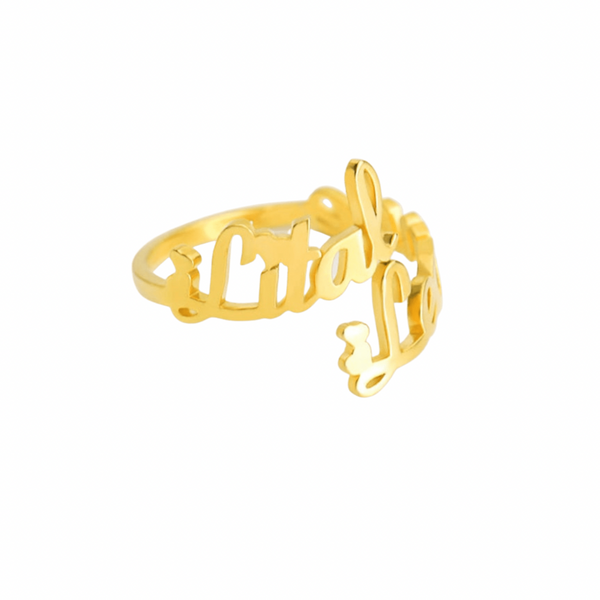 Heart Shape Gold Plated Custom Name Ring for Women